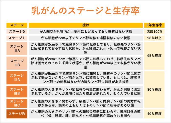 乳癌（乳がん）のステージ別の症状と生存率、余命